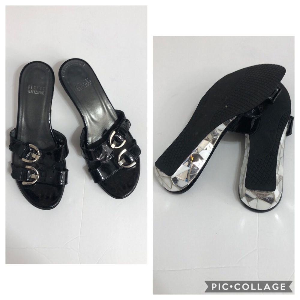 Stuart Weitzman Black Sandals Glass Trim